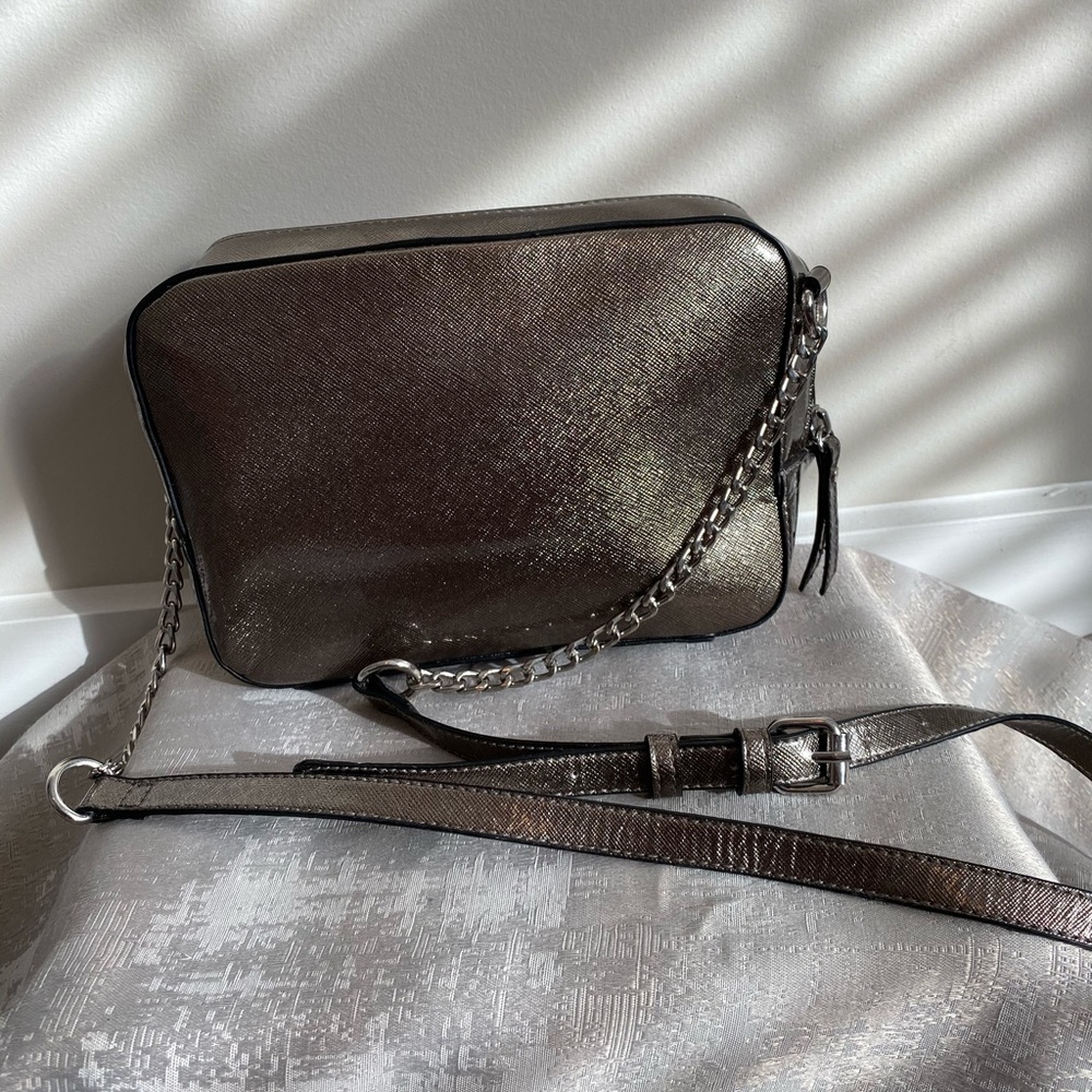 Pewter shiny crossbody purse